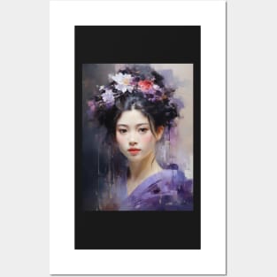 Japanese Girl in Purple With Flowers in Her Hair Posters and Art